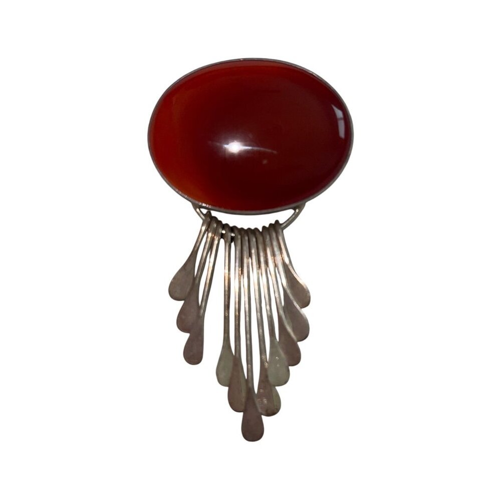 Vintage Womens Pendant Brooch AIS Sterling Silver Large Carnelian Mexico